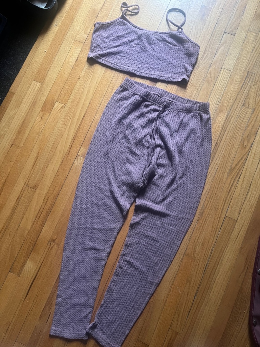 Mauve Knit Two-Piece Loungewear Set - Crop Tank & Lounge Pants